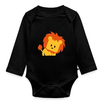 little cute lion - Organic Longsleeve Baby Bodysuit - black - Front