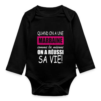 quand on a une marraine comme la mienne - Body Bébé bio manches longues - noir - Devant