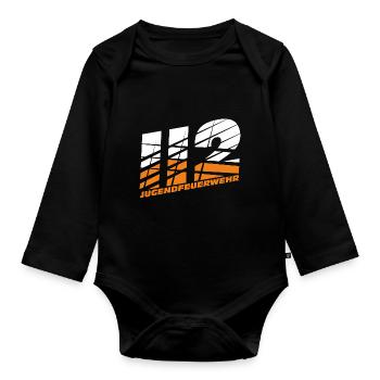 Jugendfeuerwehr I Notruf 112 I Kinderfeuerwehr - Baby Bio-Langarm-Body - Schwarz - Vorne
