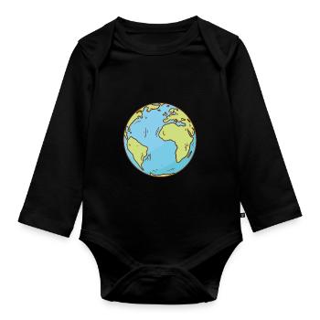 Weltkarte Erde Globus Erdkugel Symbol Kontinente - Baby Bio-Langarm-Body - Schwarz - Vorne