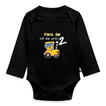 Platz da gelber Traktor Katze 2 Jahre Geburtstag - Baby Bio-Langarm-Body - Schwarz - Vorne