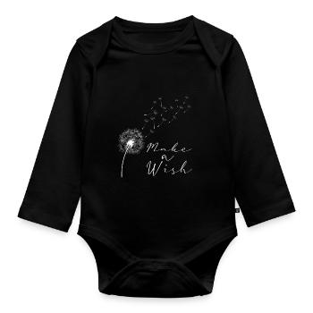 Make a wish blowball dandelion ease - Organic Longsleeve Baby Bodysuit - black - Front