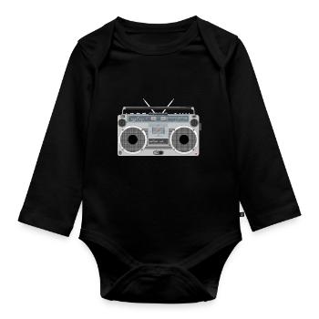 Ghettoblaster Retro - Baby Bio-Langarm-Body - Schwarz - Vorne