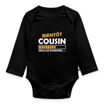 bientôt cousin veuillez patienter - Body Bébé bio manches longues - noir - Devant