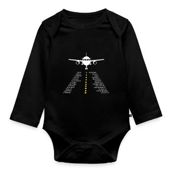 Piloten Flugzeug phonetisches Pilotenalphabet - Baby Bio-Langarm-Body - Schwarz - Vorne