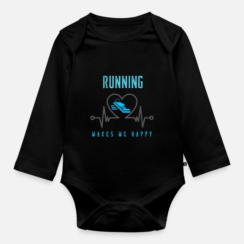 Laufen macht glücklich Runner Läufer Herzfrequenz - Baby Bio-Langarm-Body - Schwarz