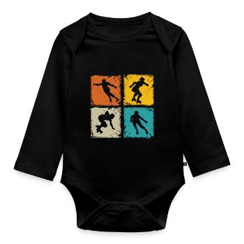 Roller Derby retro Quadrate einzigartige Roller Derby - Baby Bio-Langarm-Body - Schwarz - Vorne