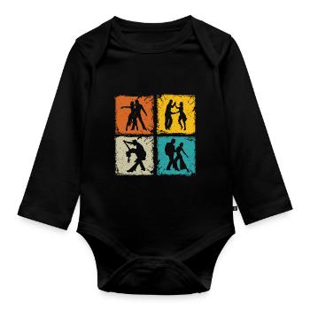 Salsa dancers retro squares salsa dancer gift - Organic Longsleeve Baby Bodysuit - black - Front