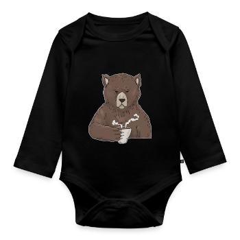 Ours grincheux avec café muffins du matin - Body Bébé bio manches longues - noir - Devant