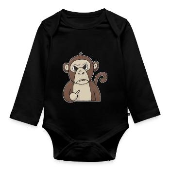 Mumrrischer Monkey holds middle finger - Organic Longsleeve Baby Bodysuit - black - Front