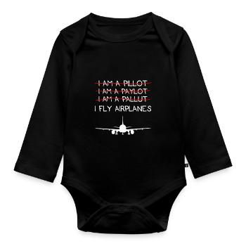 I fly airplanes Aviation Cadeau Pilote Copilot - Body Bébé bio manches longues - noir - Devant