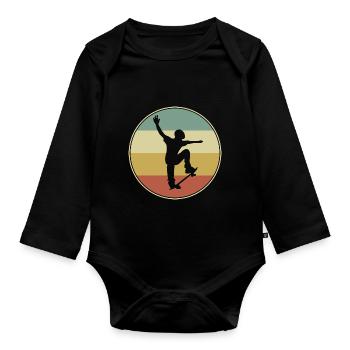 Retro Skater Cool Skateboard Boys Gift - Organic Longsleeve Baby Bodysuit - black - Front