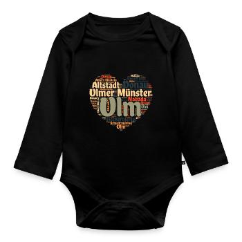 Ulm Donau Herz - Baby Bio-Langarm-Body - Schwarz - Vorne