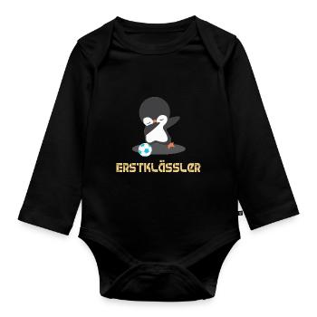 Kindergarten Schule Einschulung Jungs Mädchen - Baby Bio-Langarm-Body - Schwarz - Vorne