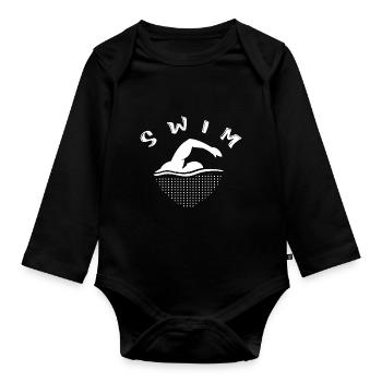 Swim Swimming - Organic Longsleeve Baby Bodysuit - black - Front