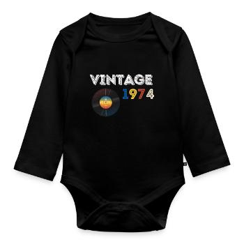 Record vintage 48 ans 1974 anniversaire - Body Bébé bio manches longues - noir - Devant