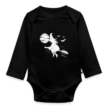 Sorcière avec la pleine lune baignée de la sorcière - Body Bébé bio manches longues - noir - Devant