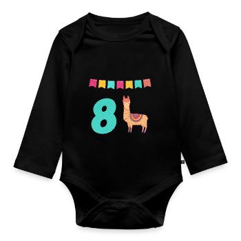 Drôle lama Alpaga 8ème anniversaire - Body Bébé bio manches longues - noir - Devant