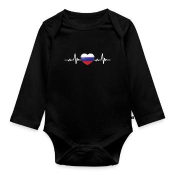 Russie Cœur Drapeau russe - Body Bébé bio manches longues - noir - Devant