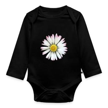 Daisy daisies flower, flower, floral - Organic Longsleeve Baby Bodysuit - black - Front