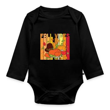 Pumpkin Thanksgiving Fall Vibes - Organic Longsleeve Baby Bodysuit - black - Front
