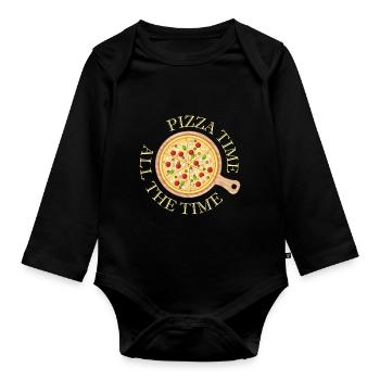 Pizza Time All The Time Funny Pizza Saying - Organic Longsleeve Baby Bodysuit - black - Front