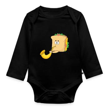 Saxophonist Saxophone Cheese Music Musicians - Organic Longsleeve Baby Bodysuit - black - Front