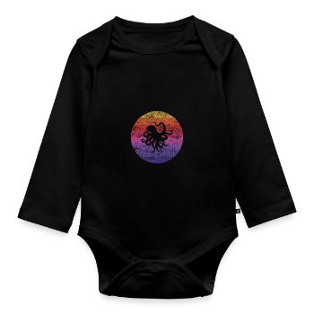 Octopus Retro - Baby Bio-Langarm-Body - Schwarz - Vorne
