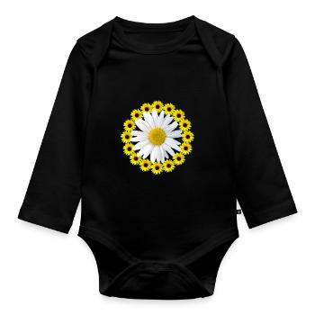 Sunflowers with Marguerite Floral Pattern Flower - Organic Longsleeve Baby Bodysuit - black - Front