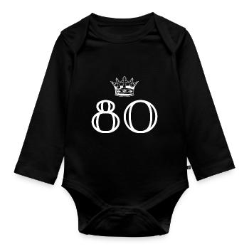 80 Zahl Krone - Baby Bio-Langarm-Body - Schwarz - Vorne
