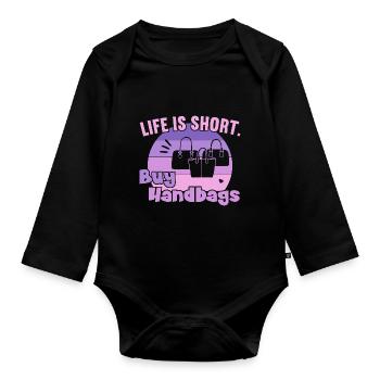 Life is short buy Handbags / Shopping Handbag - Organic Longsleeve Baby Bodysuit - black - Front