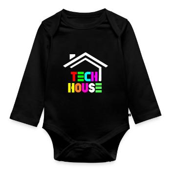 tech house - Organic Longsleeve Baby Bodysuit - black - Front