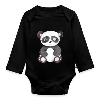 Mignon Panda Bébé Asie Chine Japon Panda Ours Ours - Body Bébé bio manches longues - noir - Devant