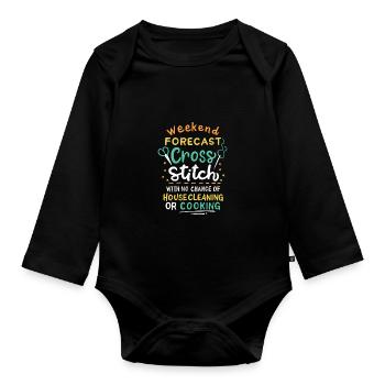 Cross Stich Handarbeiten - Baby Bio-Langarm-Body - Schwarz - Vorne
