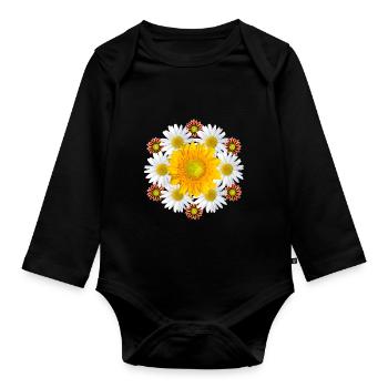Sonnenblume Margeriten Gazanie Blüte blumig floral - Baby Bio-Langarm-Body - Schwarz - Vorne
