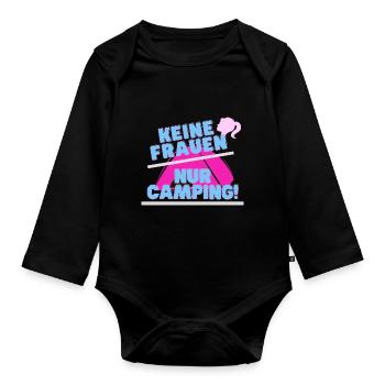 Keine Frauen - nur Camping! - Baby Bio-Langarm-Body - Schwarz - Vorne