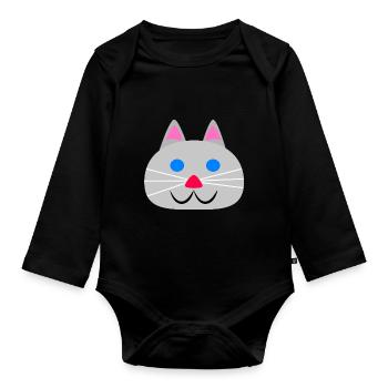 Süßes Katzengesicht - Baby Bio-Langarm-Body - Schwarz - Vorne