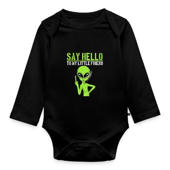 Dites bonjour à mon petit ami Design de T-shirt - Body Bébé bio manches longues - noir - Devant