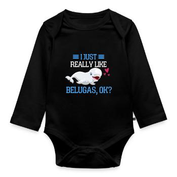 Ocean Animal Sea Animal Funny Gift Beluga Whale - Organic Longsleeve Baby Bodysuit - black - Front