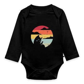 Funny cat in retro style - Organic Longsleeve Baby Bodysuit - black - Front