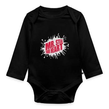 Mr steal your heart - Organic Longsleeve Baby Bodysuit - black - Front