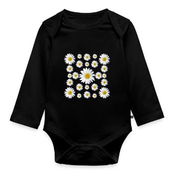 daisies flower daisy flower floral - Organic Longsleeve Baby Bodysuit - black - Front