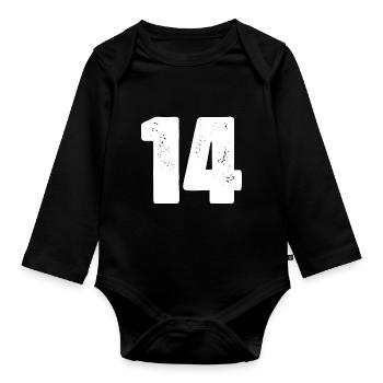14 Zahl Trikot - Baby Bio-Langarm-Body - Schwarz - Vorne