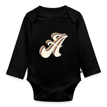 Letter A - Organic Longsleeve Baby Bodysuit - black - Front