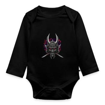 Japanische Oni Dämonenmaske - Böse mythische - Baby Bio-Langarm-Body - Schwarz - Vorne