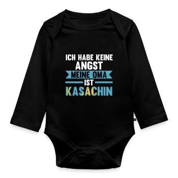 Ich habe keine Angst meine Oma ist Kasachin - Baby Bio-Langarm-Body - Schwarz - Vorne
