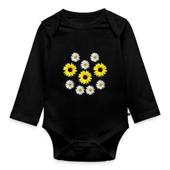 Sunflower and daisies flower, floral, flower - Organic Longsleeve Baby Bodysuit - black - Front