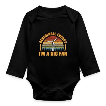 Retro Background Wind Power Lover Renewable Energy - Organic Longsleeve Baby Bodysuit - black - Front