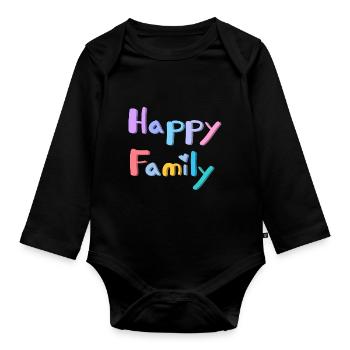 HAPPY FAMILY TEXT - Organic Longsleeve Baby Bodysuit - black - Front