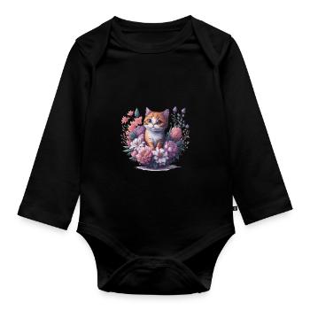 Fleurs de chat - Body Bébé bio manches longues - noir - Devant